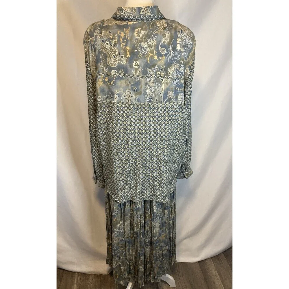 Maxi Skirt Set 3 Piece Womens L Top Blouse Cardigan Vest Skirt Floral Paisley